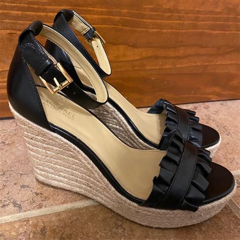 michael michael kors bella ruffled leather wedge|Bella Ruffled Metallic Leather Sandal .